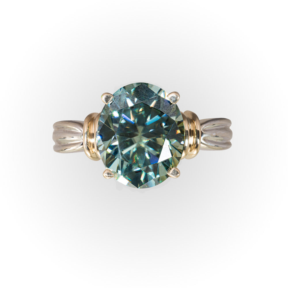 Blue green Moissanite two-toned gold