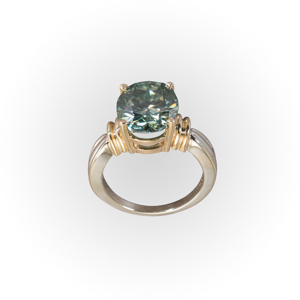 Blue green Moissanite two-toned gold